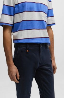 Pantalones slim fit de sat&eacute;n de algod&oacute;n el&aacute;stico, Azul oscuro