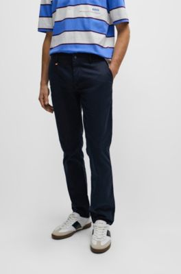 Pantalones slim fit de sat&eacute;n de algod&oacute;n el&aacute;stico, Azul oscuro