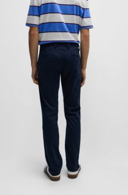 Pantalones slim fit de sat&eacute;n de algod&oacute;n el&aacute;stico, Azul oscuro