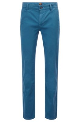 Hugo Boss Slim-fit Trousers In Stretch-cotton Satin In Blue