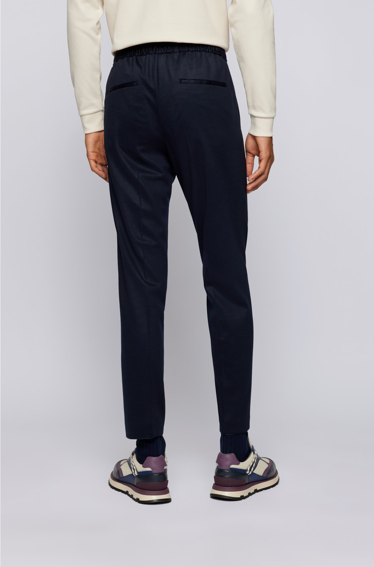 BOSS - Slim-fit trousers in melange stretch jersey