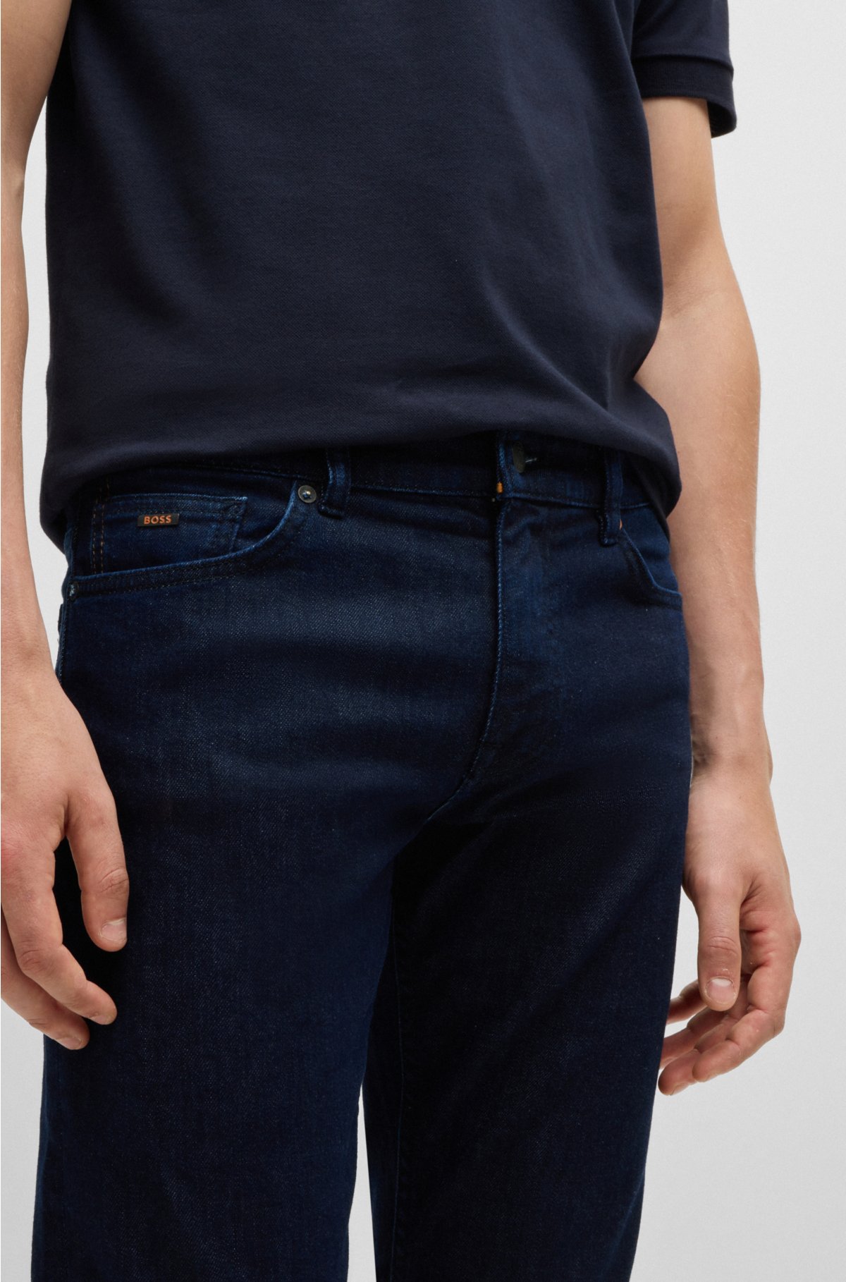 BOSS - Slim-fit jeans in marbled-blue comfort-stretch denim