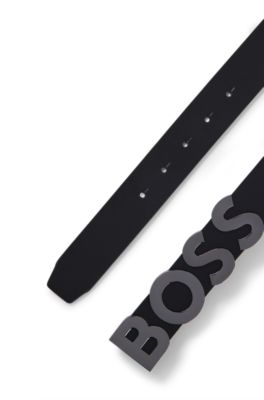 Italian-leather belt with logo plaque buckle, Black