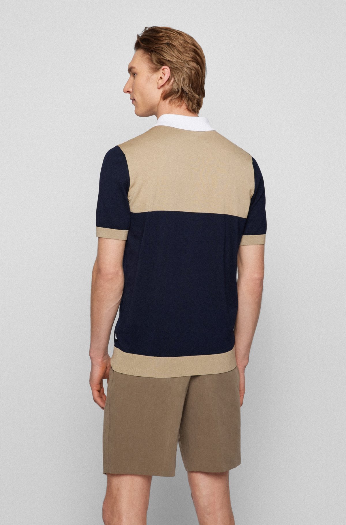 BOSS - Mercerised-cotton polo shirt with color-blocking