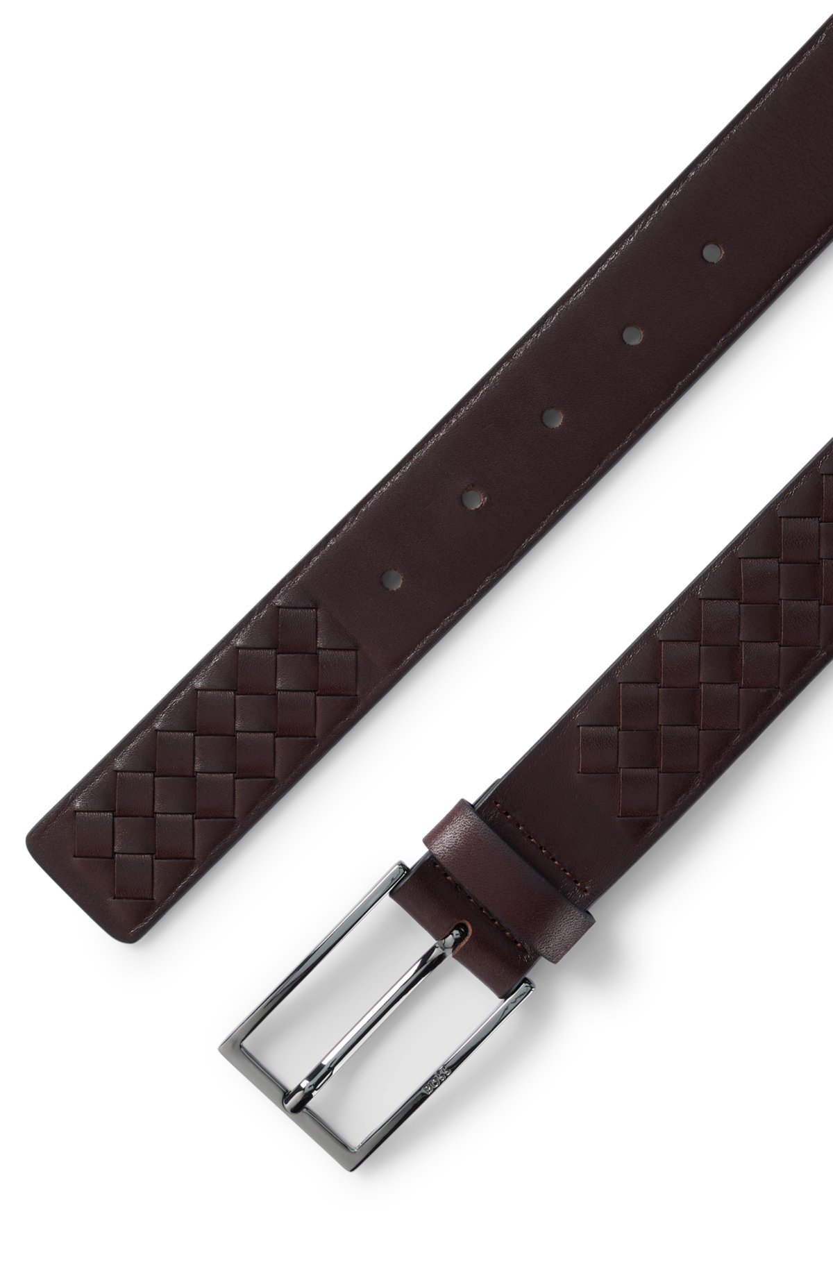 BOSS - Leather belt with woven sections and engraved buckle