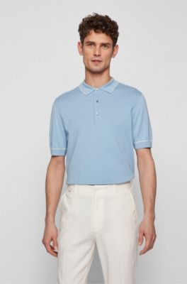sky blue polo shirt outfit