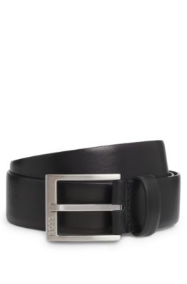 Squared-buckle belt in Italian leather, Black