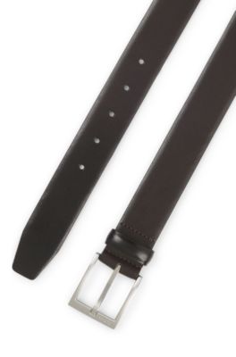 Squared-buckle belt in Italian leather, Dark Brown
