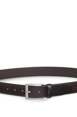 Squared-buckle belt in Italian leather, Dark Brown