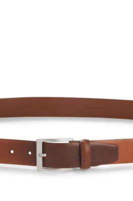 Squared-buckle belt in Italian leather, Brown