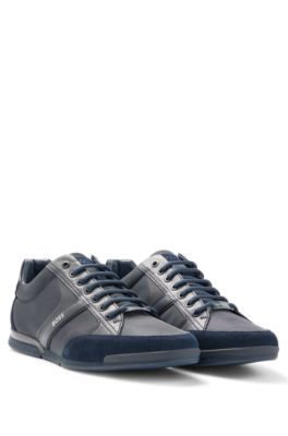 Hugo Boss Mixed-material Trainers With Suede And Faux Leather In Dark Blue