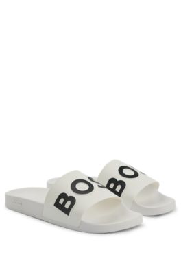 BOSS - Italian-made slides with contrast-logo strap