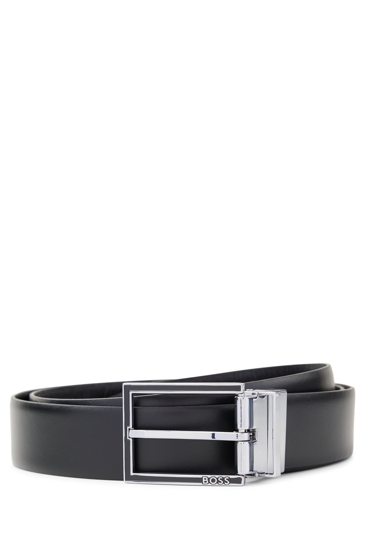 BOSS - Reversible Italian-leather belt with polished pin and
