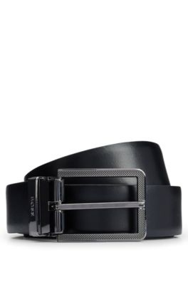 Hugo Boss Reversible Italian-leather Belt With Milled Buckle In Black