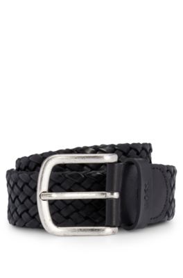 Ceinture en cuir tress&eacute;e, Noir