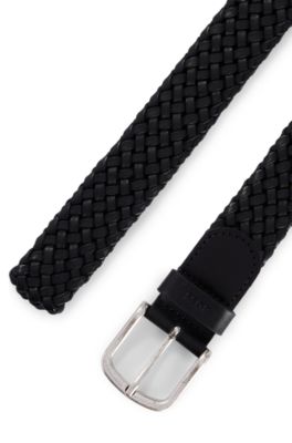 Ceinture en cuir tress&eacute;e, Noir