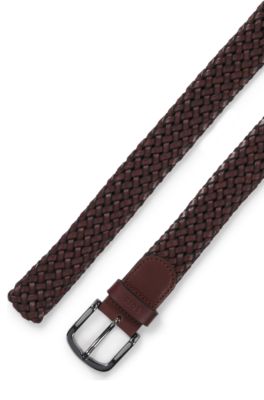 Woven leather belt, Dark Brown