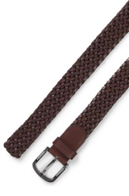 Woven leather belt, Dark Brown