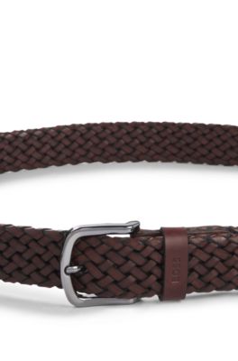 Woven leather belt, Dark Brown