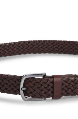 Woven leather belt, Dark Brown