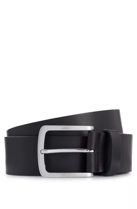 Italian-leather belt with logo-engraved buckle
