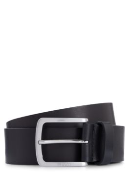 Italian-leather belt with logo-engraved buckle, Black
