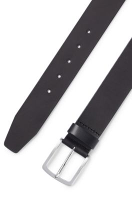 Italian-leather belt with logo-engraved buckle, Black