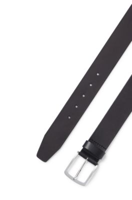 Ceinture en cuir italien avec boucle &agrave; logo grav&eacute;, Noir