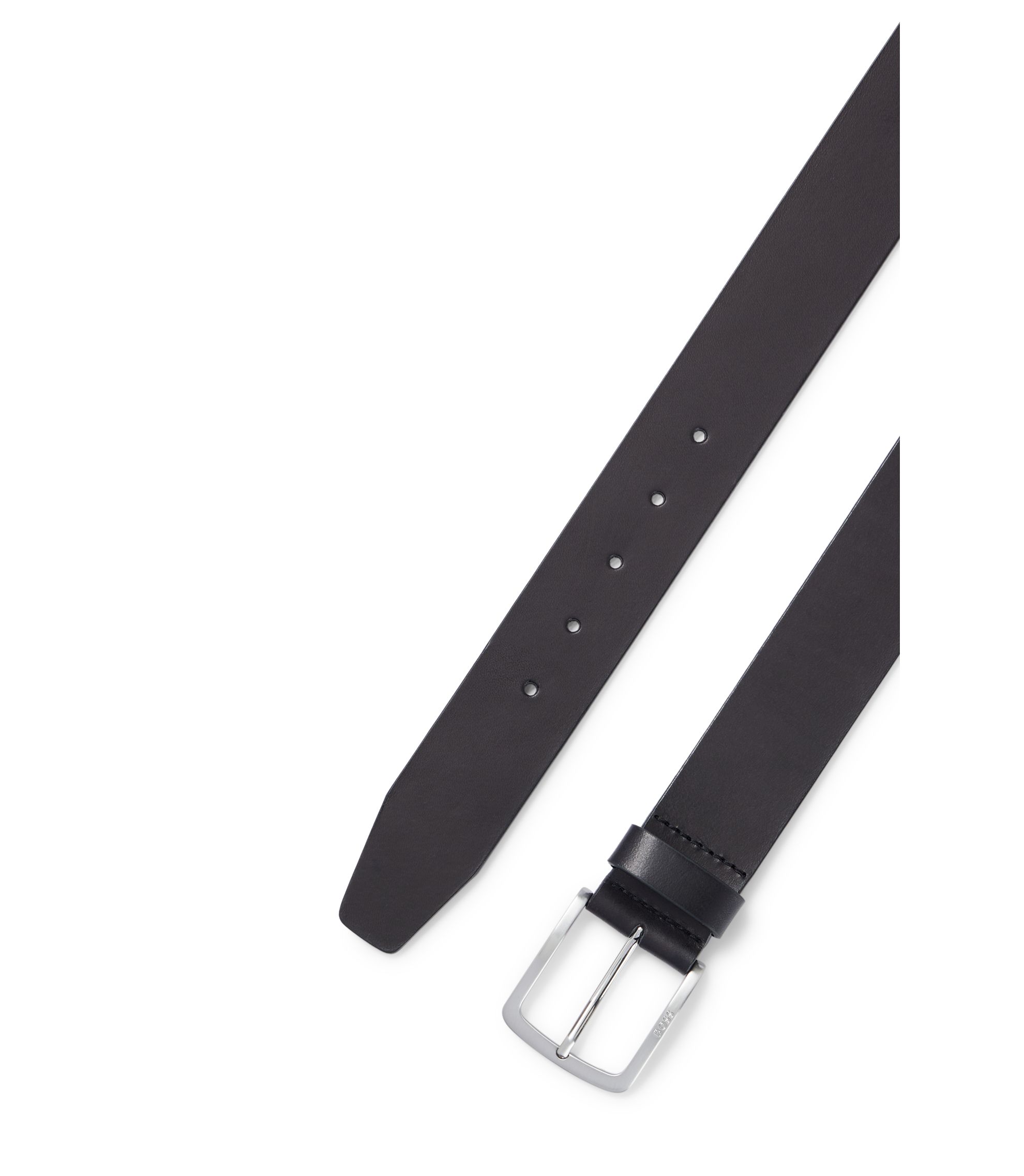 BOSS - Italian-leather belt with logo-engraved buckle - Black
