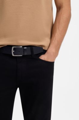 Italian-leather belt with logo-engraved buckle, Black