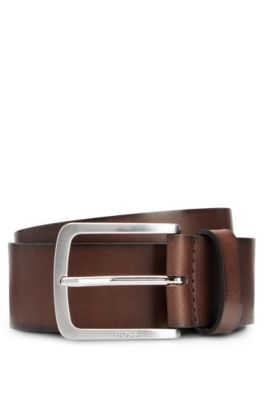 Hugo Boss Italian-leather Belt With Logo-engraved Buckle In Dark Brown