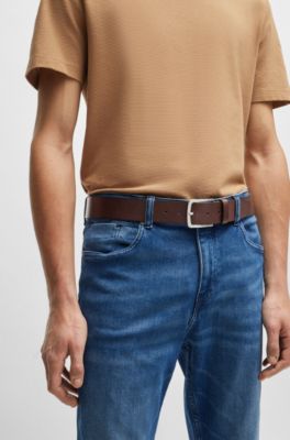 BOSS - Italian-leather belt with logo-engraved buckle