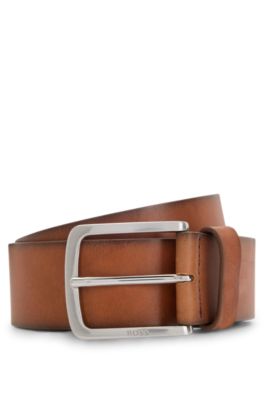 BOSS - Italian-made leather belt with logo-engraved buckle