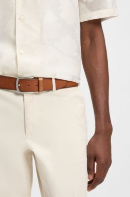 Ceinture en cuir italien avec boucle &agrave; logo grav&eacute;, Marron