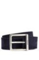 Suede belt with squared buckle and engraved logo, Dark Blue