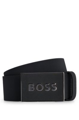 BOSS - Plaque-buckle belt in Italian leather - Black