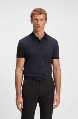 Italian leather belt with logo-plaque buckle, Dark Blue