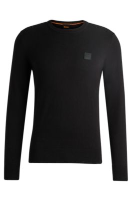 BOSS - Crew-neck sweater in cotton and cashmere with logo