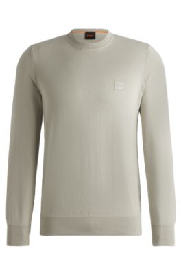 Crew-neck sweater in cotton and cashmere with logo, Light Beige