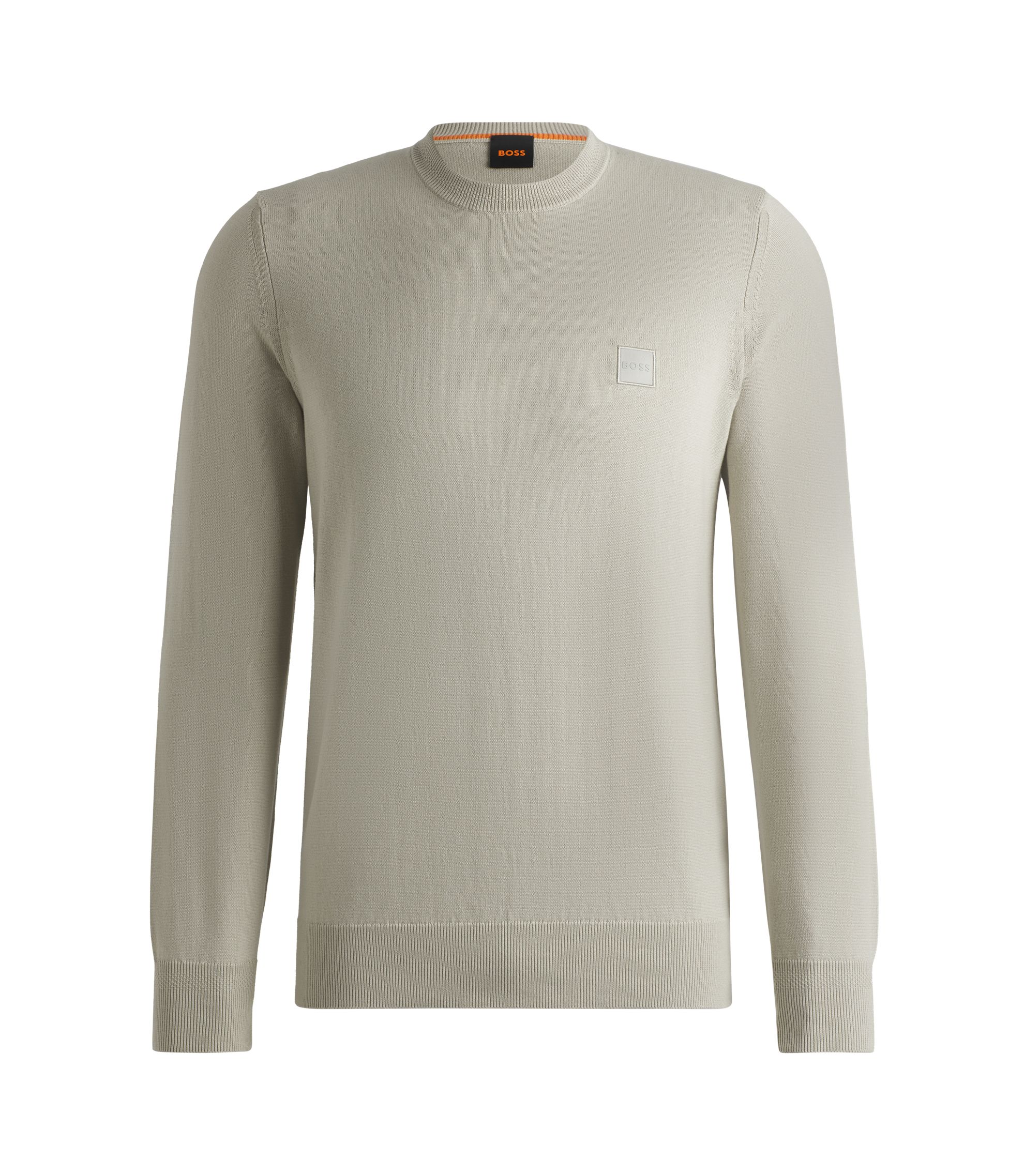 BOSS Crew-neck sweater in cotton and cashmere with logo Light