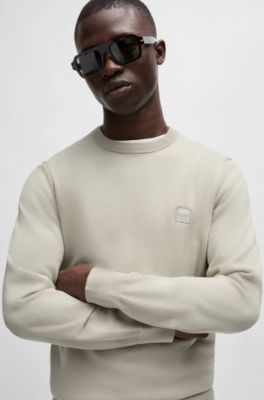 Crew-neck sweater in cotton and cashmere with logo, Light Beige