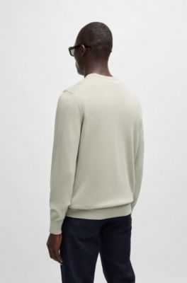 Crew-neck sweater in cotton and cashmere with logo, Light Beige