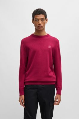 Crew-neck sweater in cotton and cashmere with logo, Light Red