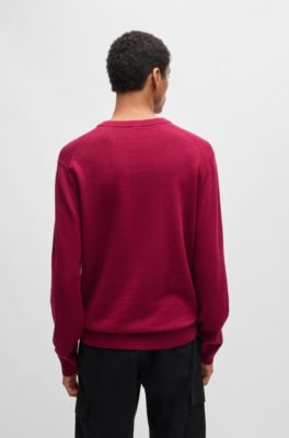 Crew-neck sweater in cotton and cashmere with logo, Light Red