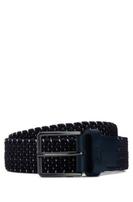 Hugo Boss Woven Belt With Leather Trims And Contrasting Color Detail In Dark Blue