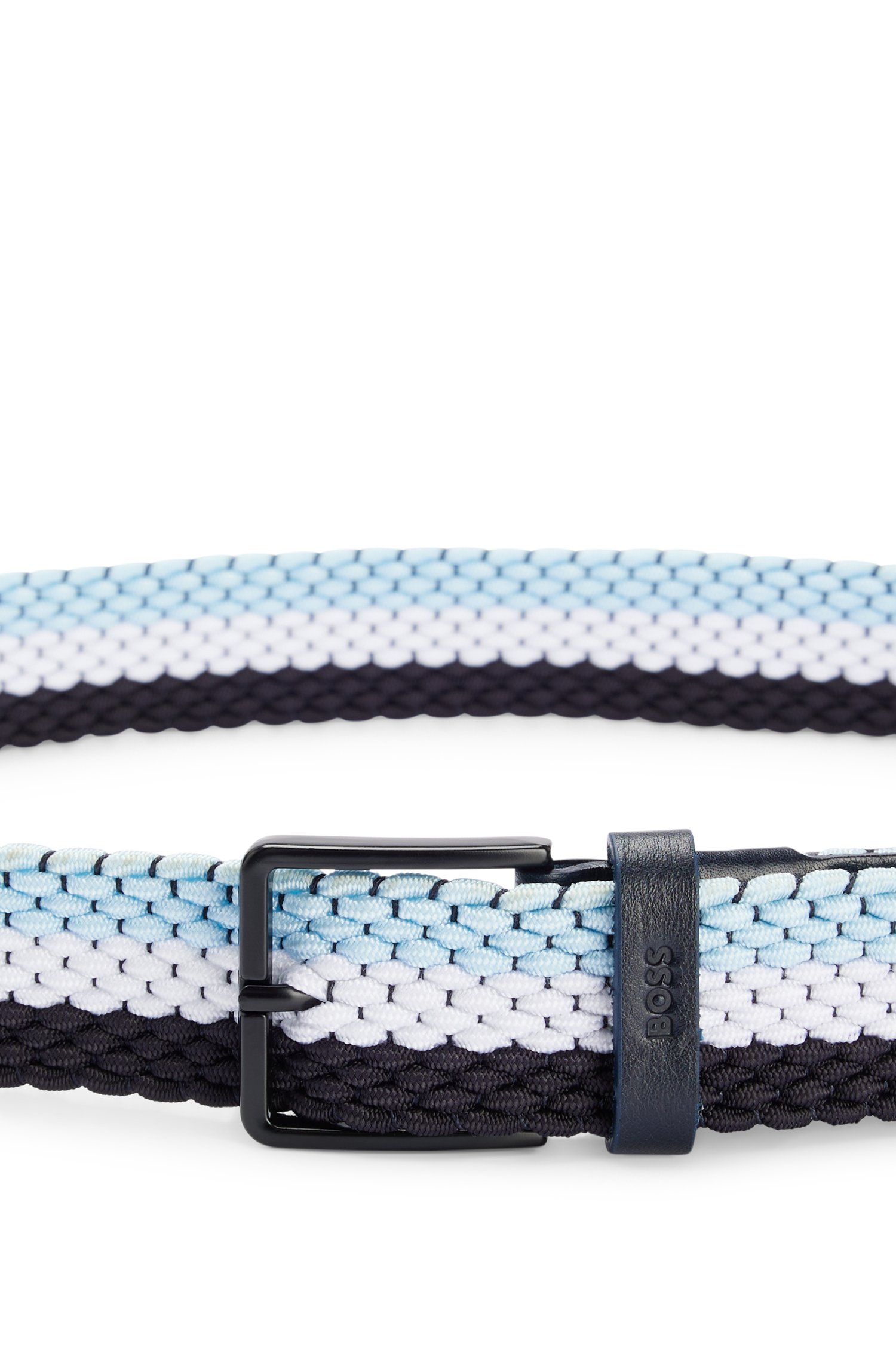 Cinturón tejido con apliques de piel y detalle color en contraste