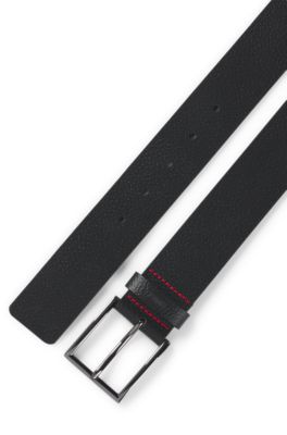 Grained-leather belt with branded keeper, Black