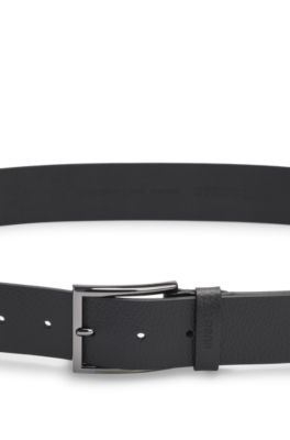 Grained-leather belt with branded keeper, Black