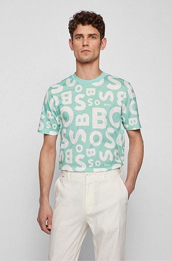 Crew-neck T-shirt in mercerized cotton with seasonal print, Light Green