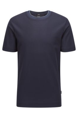 BOSS - Slim-fit T-shirt in honeycomb cotton with tipped collar